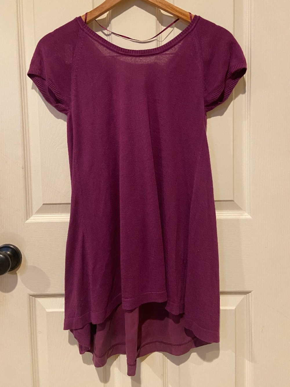 Lululemon Size S Plum Purple Split Back Mixed Media Satin Knit Tunic Top